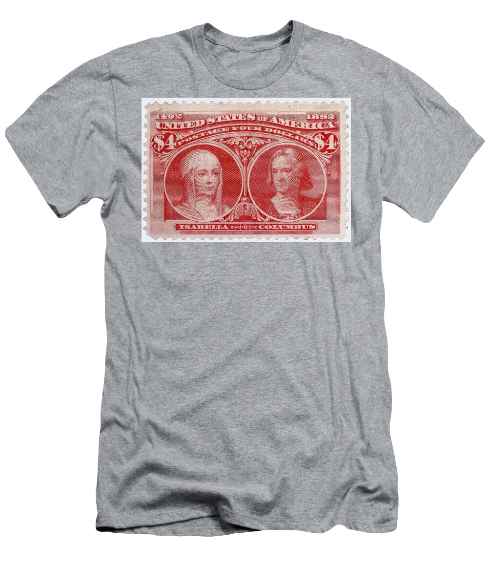 Philately T-Shirt featuring the photograph Isabella And Columbus, U.s. Postage by Science Source