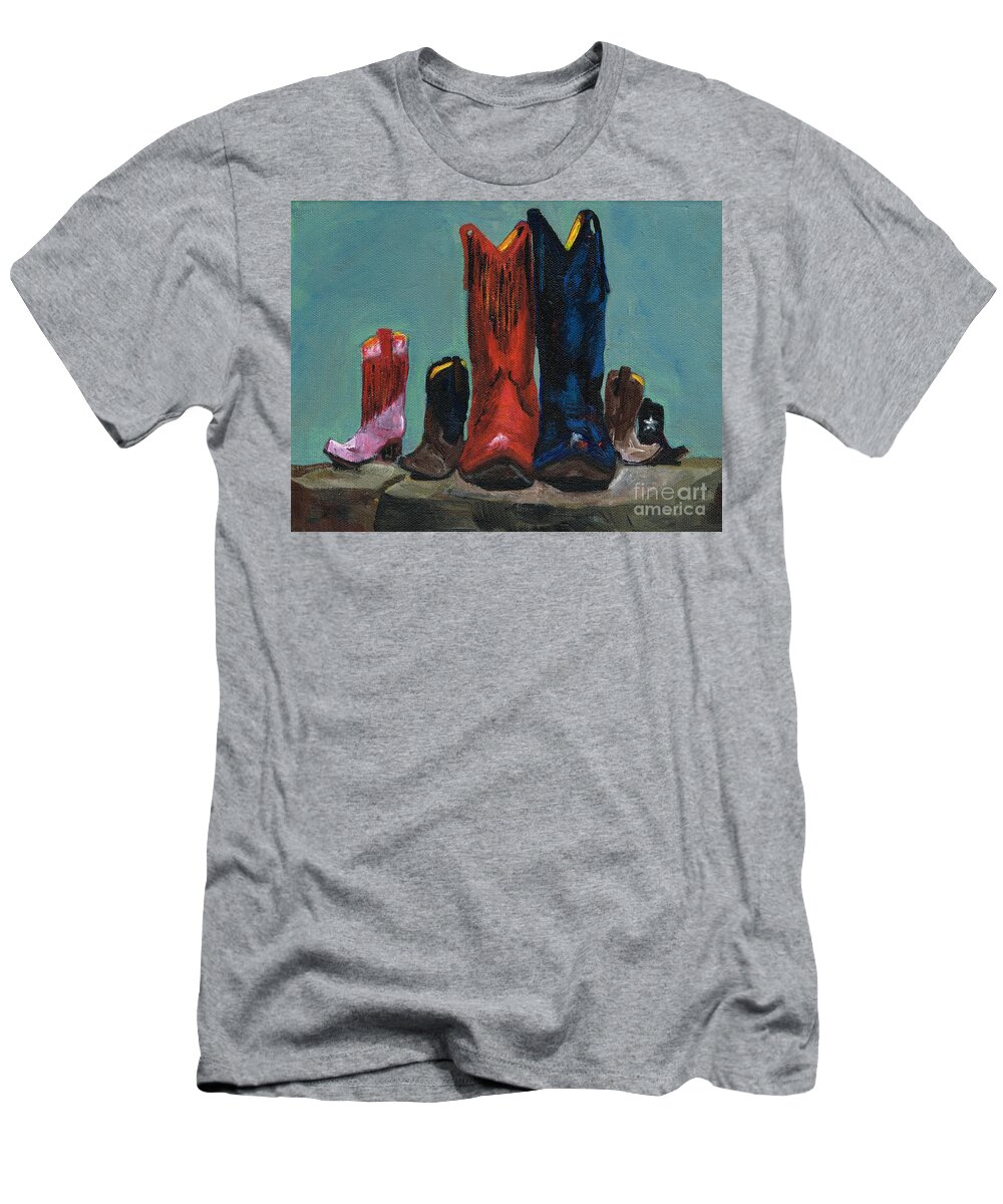 Western Boots T-Shirt featuring the painting It's A Family Tradition by Frances Marino