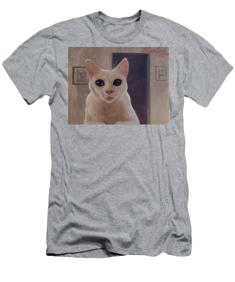 Cat T-Shirt featuring the painting Ivory by Blue Sky