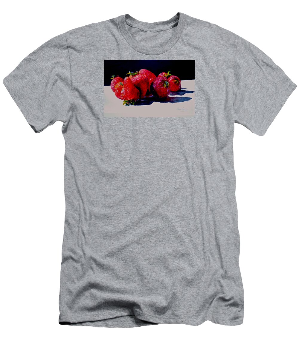 Berries T-Shirt featuring the painting Juicy Strawberries by Sher Nasser