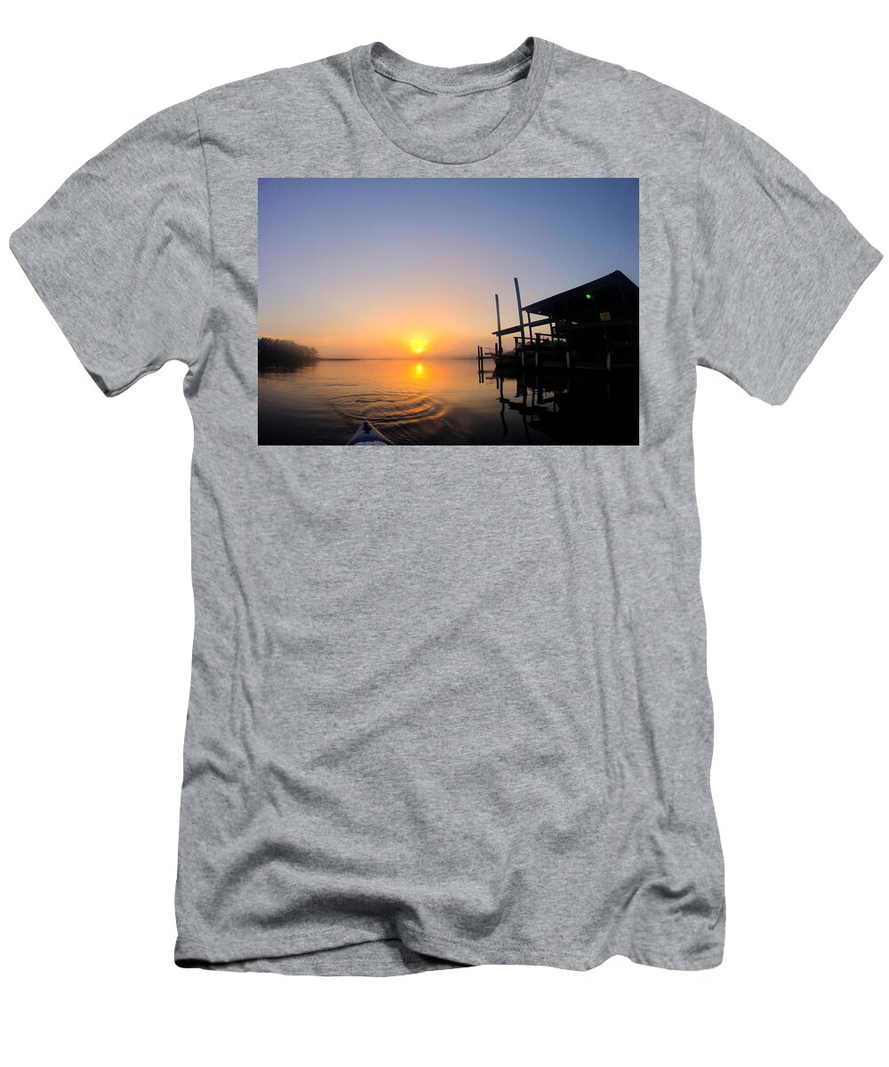 Palm T-Shirt featuring the digital art Kayaking on the bon secour with Shack by Michael Thomas