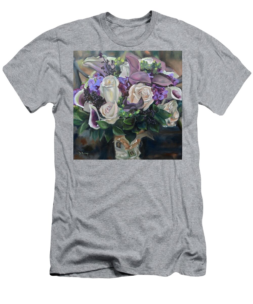 Ribbon T-Shirt featuring the painting Kelly's Bridal Bouquet by Donna Tuten