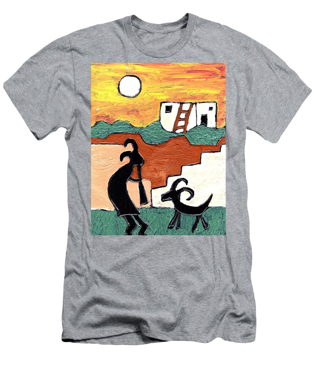 Kokopeli T-Shirt featuring the painting kokopeli at the Pueblo by Wayne Potrafka