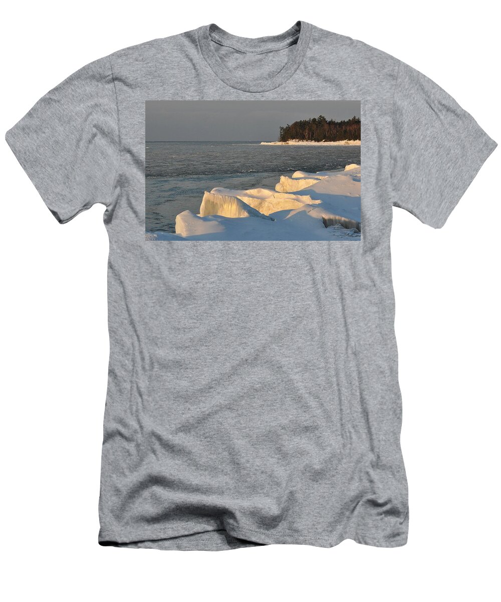 Lake Superior T-Shirt featuring the photograph Lake Superior Winter Sunset by Kathryn Lund Johnson