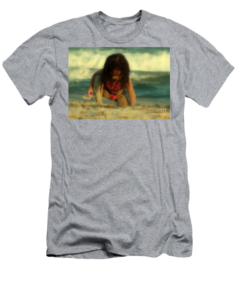 Little Girl T-Shirt featuring the photograph Little Girl at the Beach by Lydia Holly