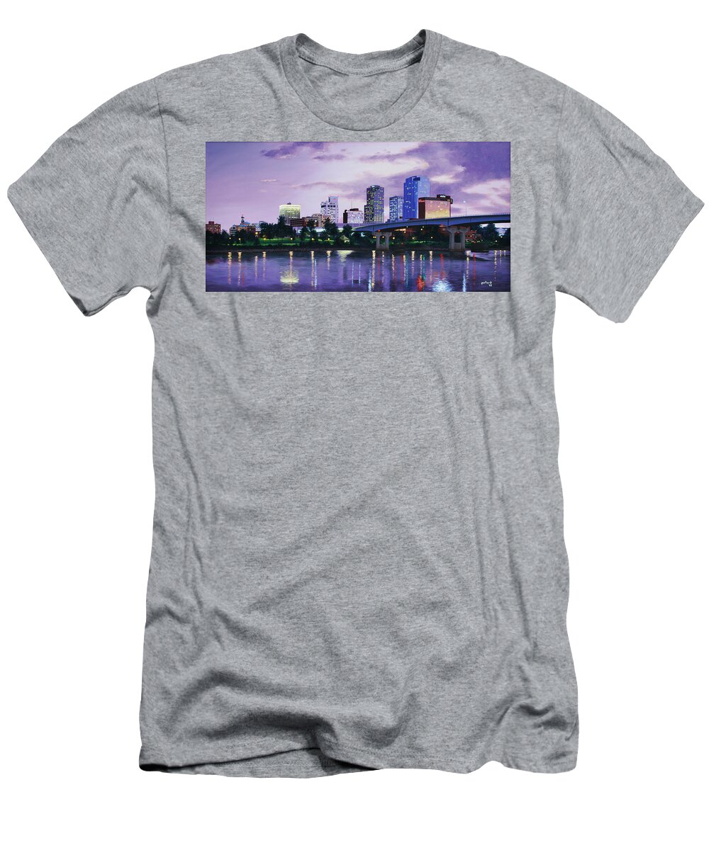 Little Rock T-Shirt featuring the painting Little Rock Skyline by Glenn Pollard