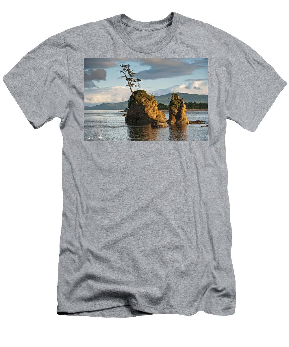 Bay T-Shirt featuring the photograph Lone Tree on a Rock at Sunset by Jeff Goulden