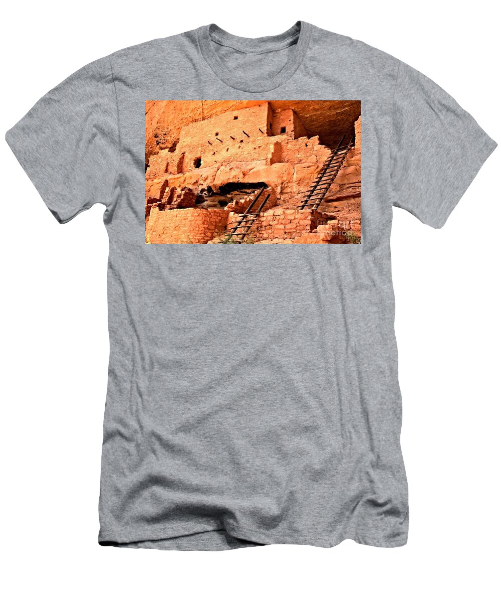 Mesa Verde T-Shirt featuring the photograph Long House Ladders by Adam Jewell