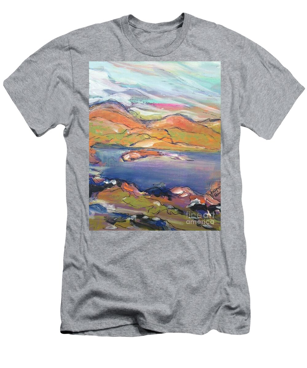 Loughrigg Fell T-Shirt featuring the painting Loughrigg Fell Lake District by Jacqui Hawk