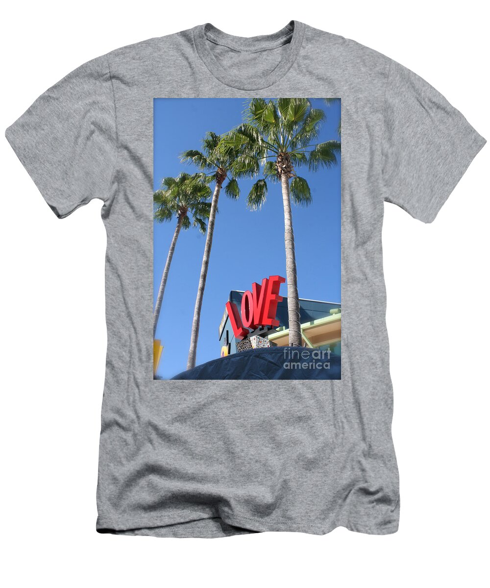 Wolfgang Puck T-Shirt featuring the photograph LOVE sign Wolfgang Puck's Disney Orlando by Shelley Overton