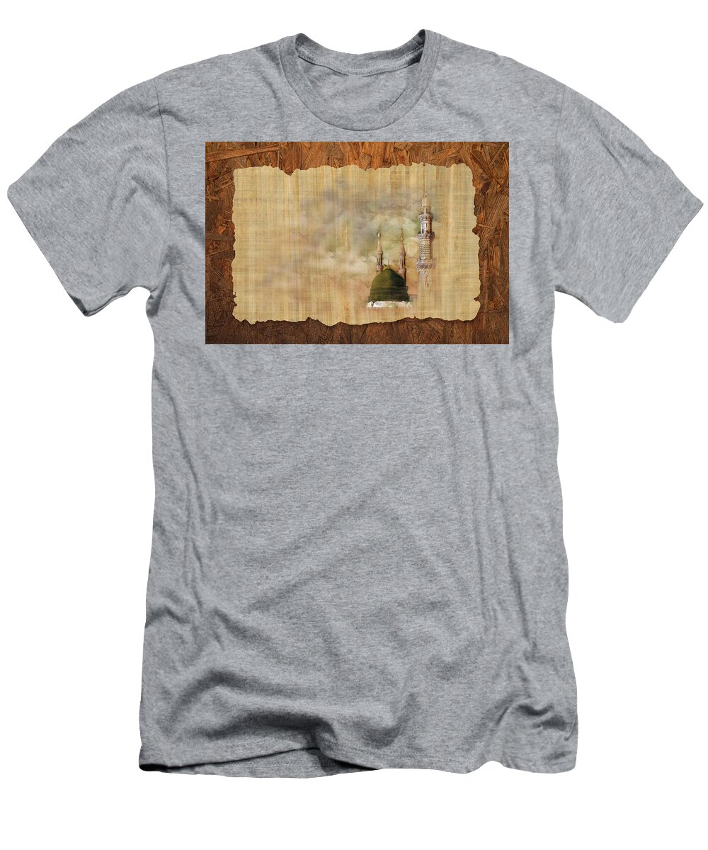 Caligraphy T-Shirt featuring the painting Masjid e Nabwi 01 by Catf