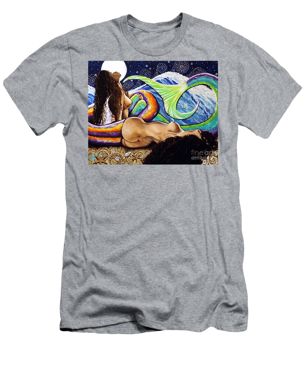 Nude T-Shirt featuring the painting Mermaids Mystic Night by Jackie Carpenter