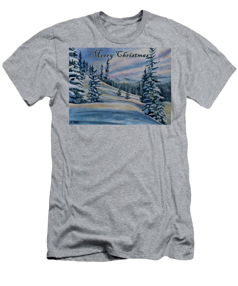 Happy Holidays T-Shirt featuring the painting Merry Christmas - Winter Landscape by Cascade Colors