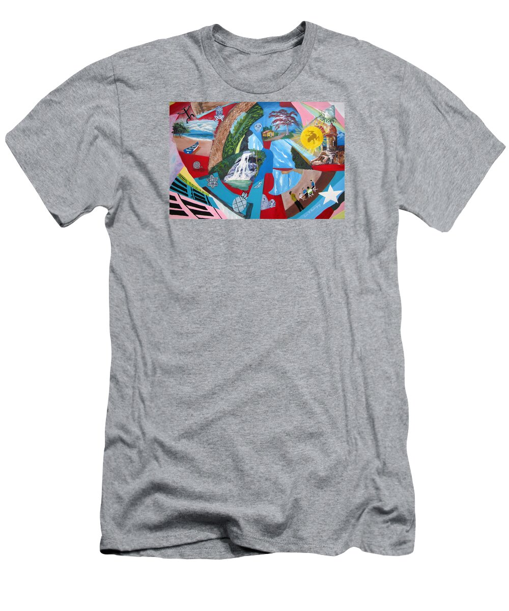 Puerto Rico T-Shirt featuring the painting Mi Cultura Boricua by Luis F Rodriguez