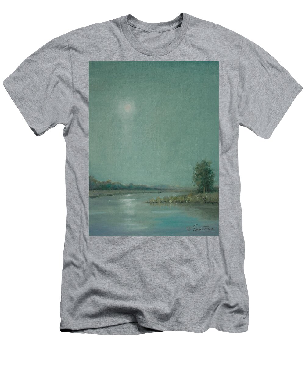 Painting T-Shirt featuring the painting Moonlight on the River by Sarah Parks