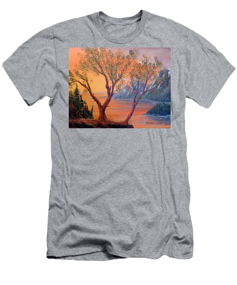 Landscape T-Shirt featuring the painting Mystic Mountains by Wayne Enslow