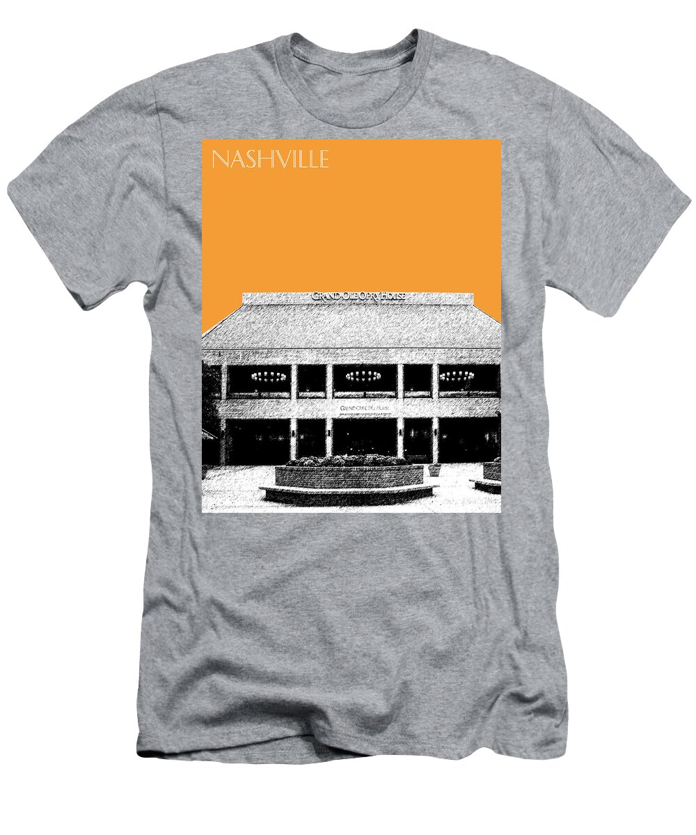 Architecture T-Shirt featuring the digital art Nashville Skyline Grand Ole Opry - Orange by DB Artist