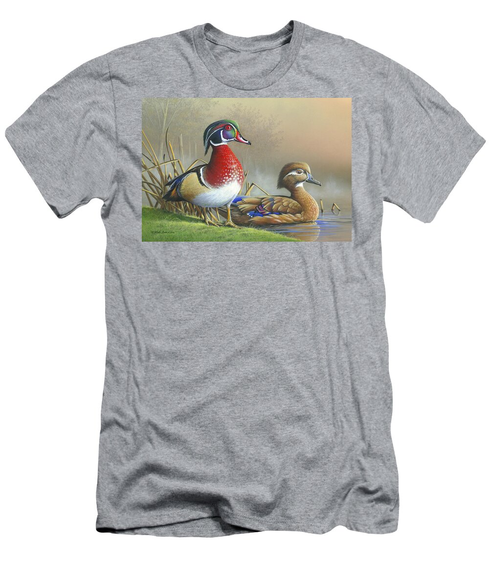 Wood Ducks T-Shirt featuring the painting Nature's Palette by Mike Brown