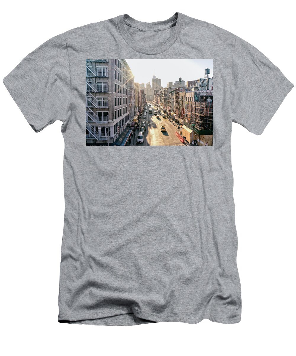 Nyc T-Shirt featuring the photograph New York City - Sunset Above Chinatown by Vivienne Gucwa