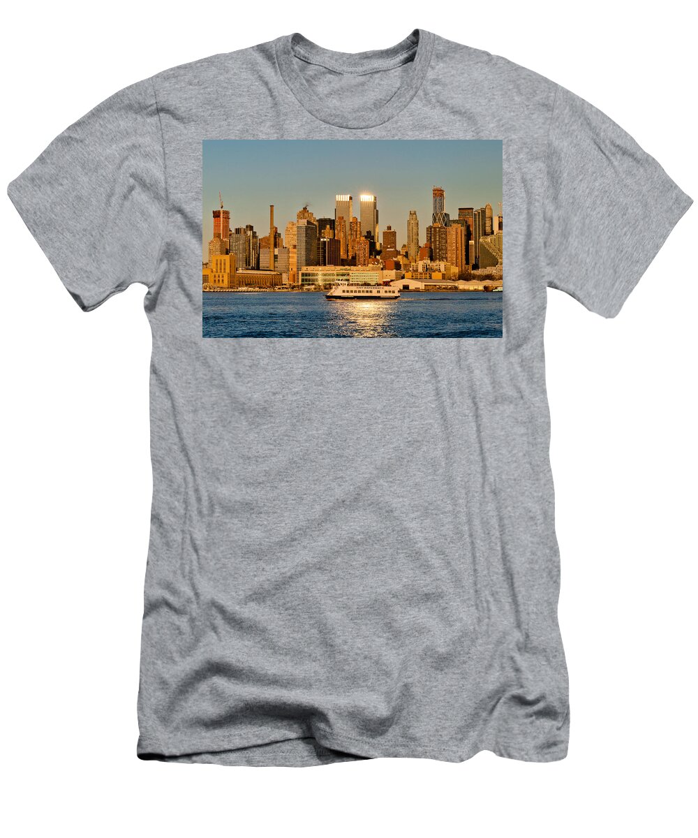 Best New York Skyline Photos T-Shirt featuring the photograph New York Skyline Sunset by Mitchell R Grosky