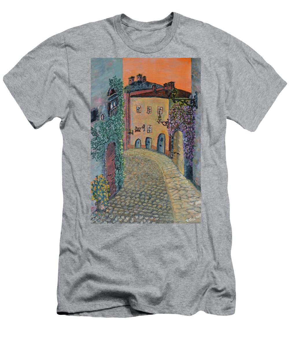 Landscape T-Shirt featuring the painting Old town in Piedmont by Felicia Tica
