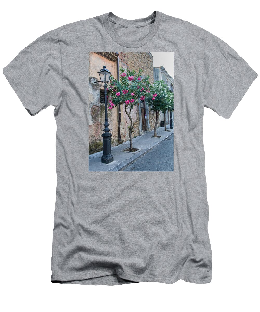 Italy T-Shirt featuring the photograph Oleander Trees in Castelbuono Sicily by Alan Toepfer