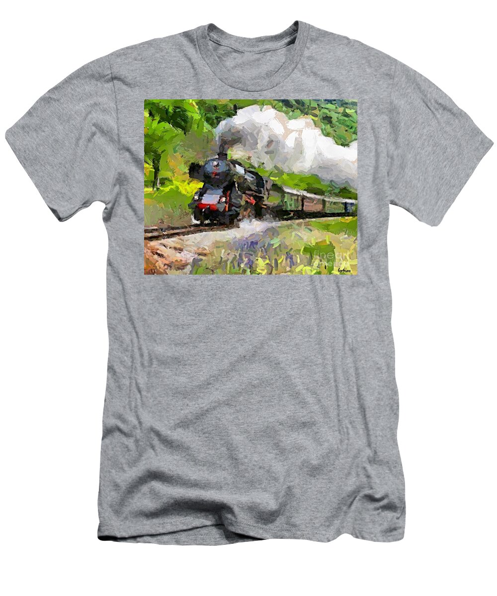 Train T-Shirt featuring the painting Oltimer Train on Transalpine Railway by Dragica Micki Fortuna