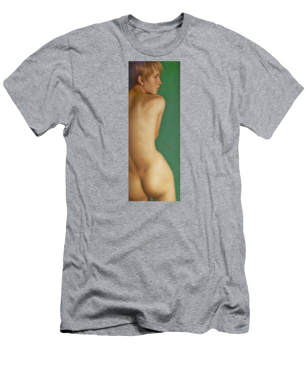Original Oil Painting Art T-Shirt featuring the painting Original Classic Oil Painting Man Body Art-the Young Male Nude#16-2-1-07 by Hongtao Huang