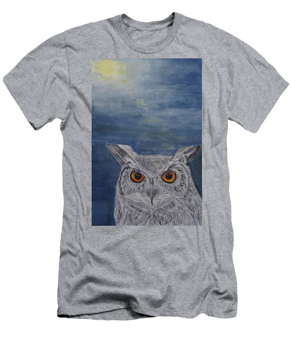 Owl T-Shirt featuring the painting Owl by moonlight by Elvira Ingram
