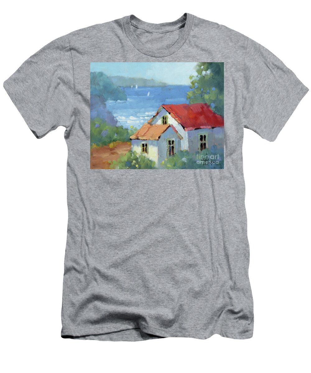 Impressionism T-Shirt featuring the painting Pacific View Cottage by Joyce Hicks