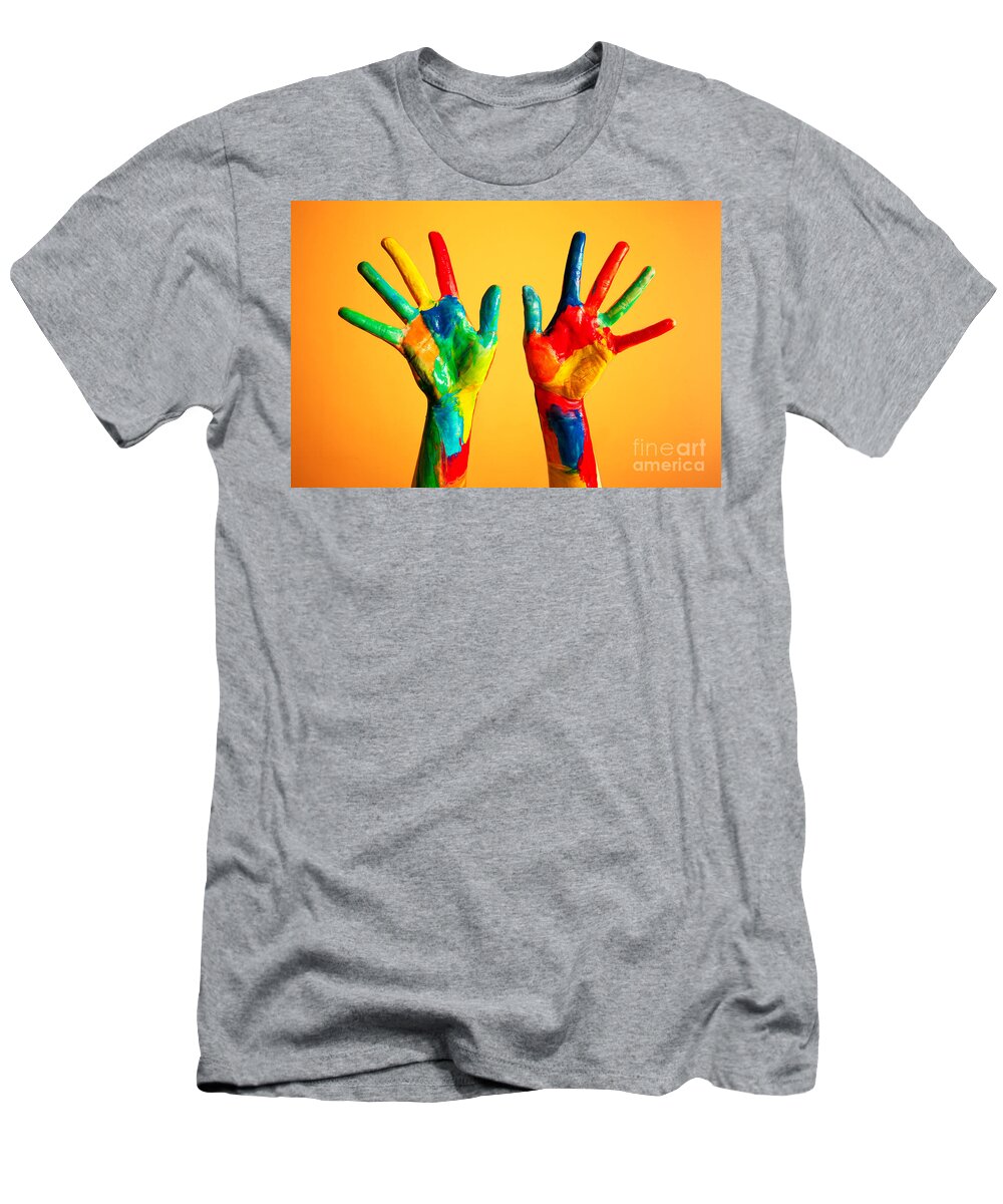Hand T-Shirt featuring the photograph Painted hands by Michal Bednarek