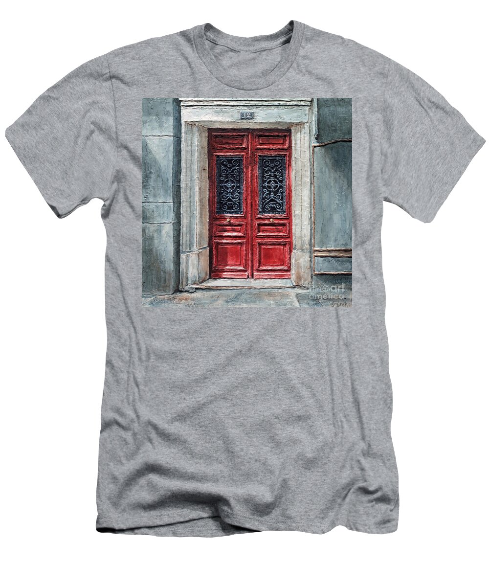 Doors T-Shirt featuring the painting Parisian Door No. 12 by Joey Agbayani