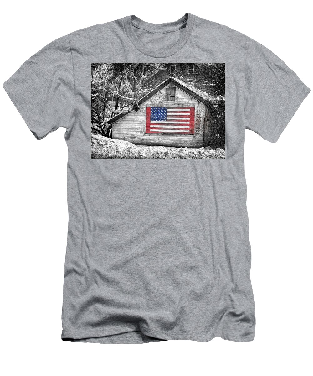 Artwork Landscapes T-Shirt featuring the photograph Patriotic American shed by Jeff Folger