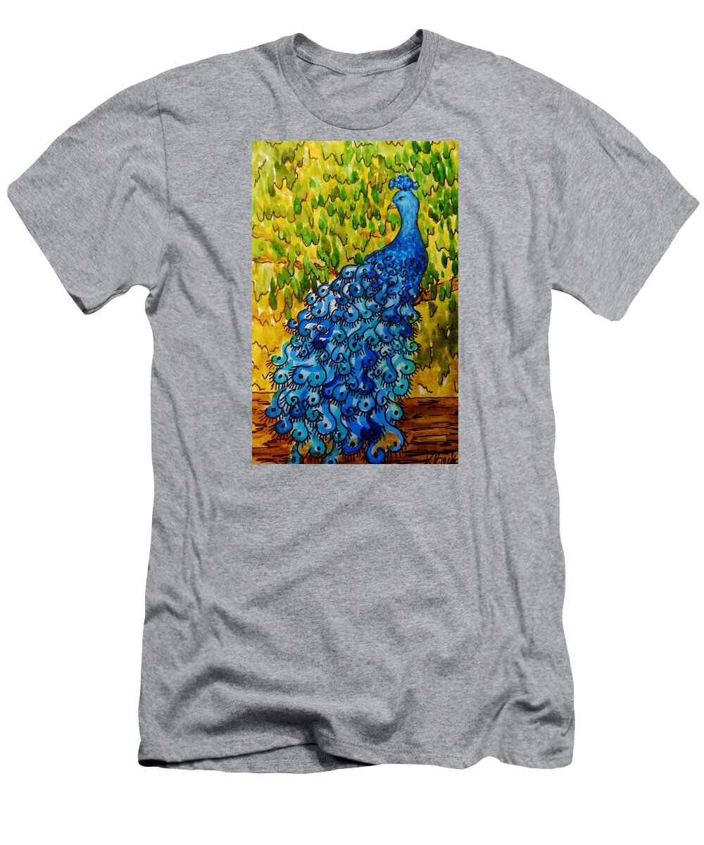 Print T-Shirt featuring the painting Peacock by Katherine Young-Beck