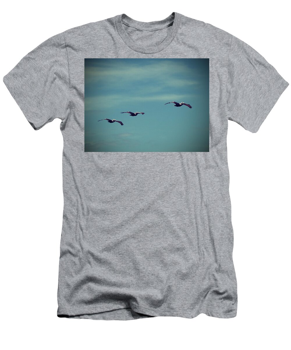 Pelican T-Shirt featuring the photograph Pelicans in a Row 3 by Cathy Lindsey