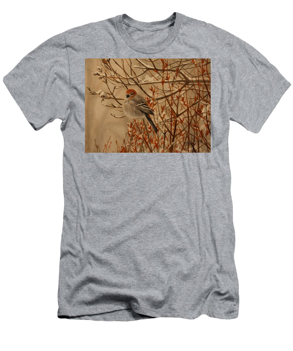 Bird T-Shirt featuring the painting Pine Grosbeak by Tammy Taylor