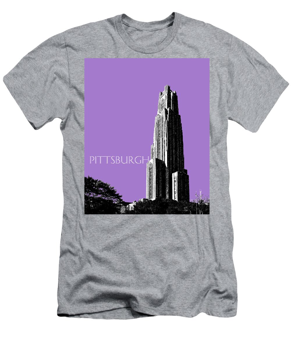 Architecture T-Shirt featuring the digital art Pittsburgh Skyline Cathedral of Learning - Violet by DB Artist