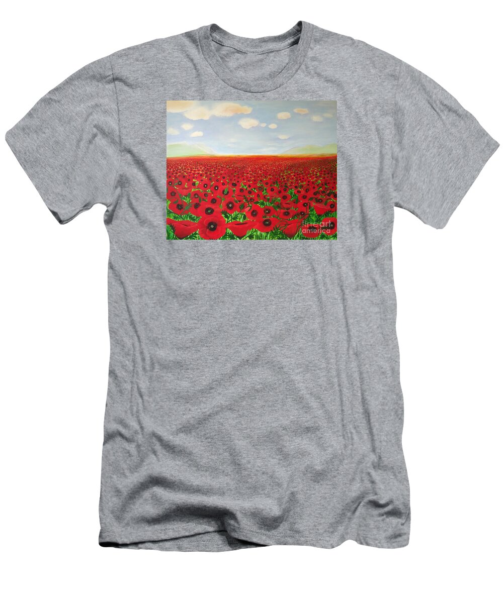 Poppy Fields T-Shirt featuring the painting Poppy Fields by Karen Jane Jones