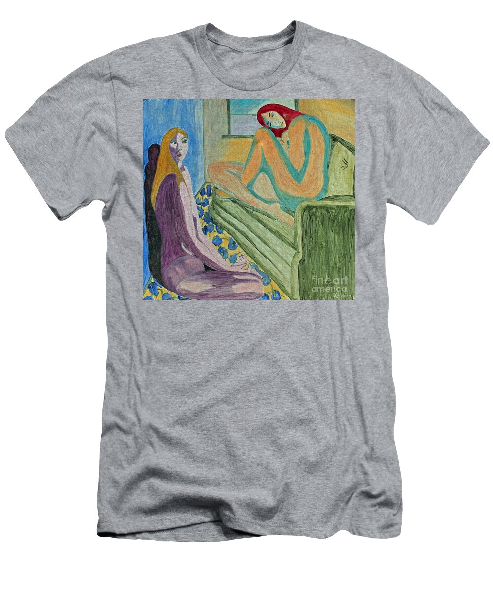 Portrait T-Shirt featuring the painting Psychedelic Duo by Lyric Lucas