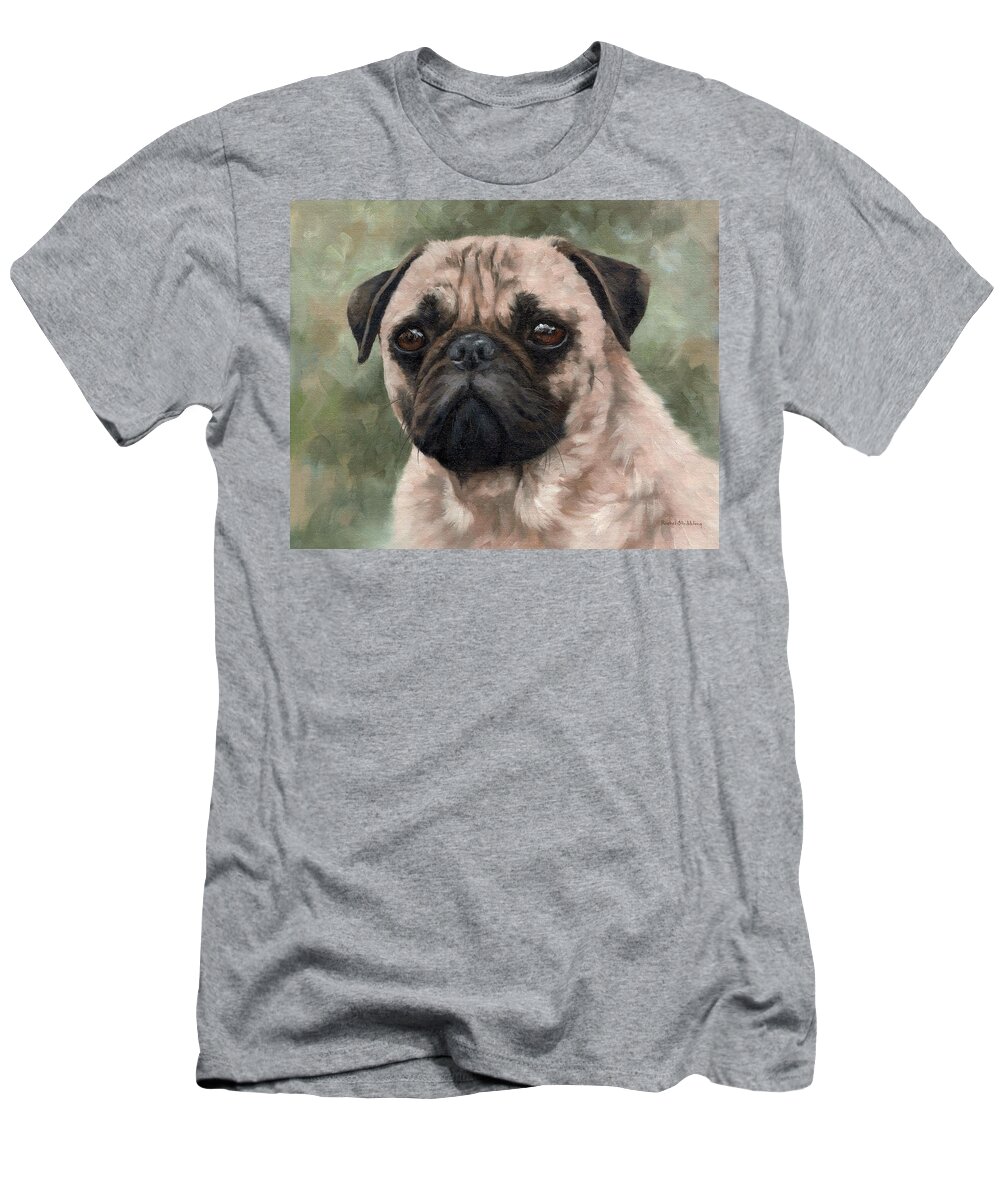 Pug T-Shirt featuring the painting Pug Portrait Painting by Rachel Stribbling