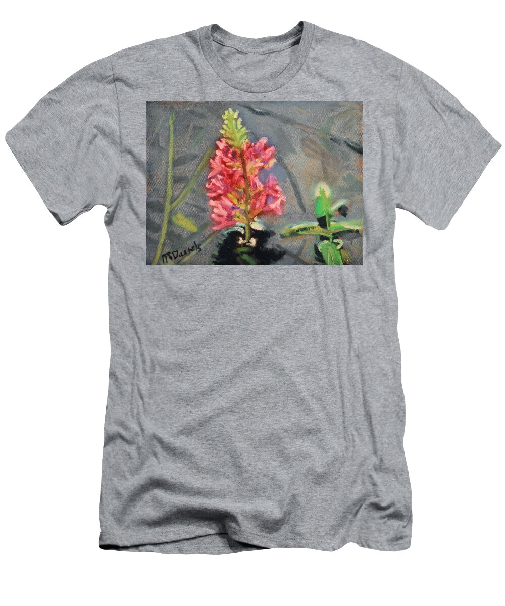 Flower Weed Loosestrife Purple Pond Water Red Green Park Kittatinny Lake T-Shirt featuring the painting Purple Loosestrife by Michael Daniels