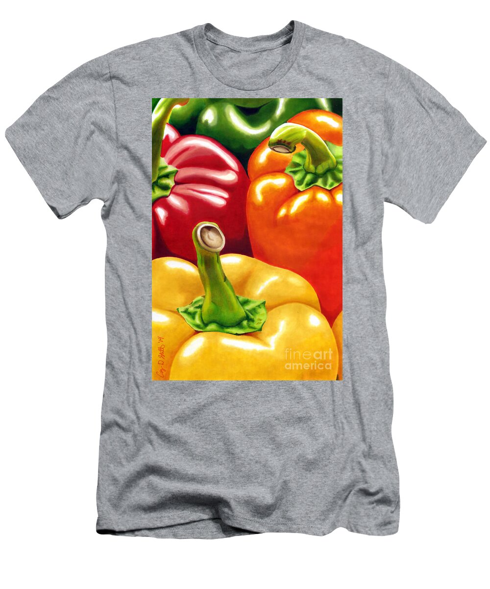Bell Peppers T-Shirt featuring the drawing Rainbow of Peppers by Cory Still