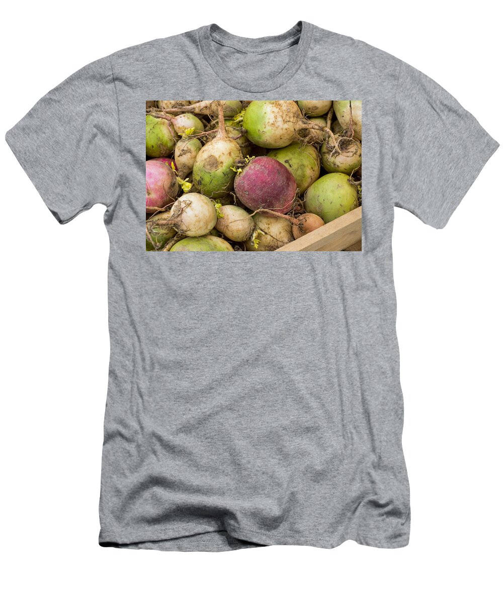 Red T-Shirt featuring the photograph Red and Green Radishes by Photographic Arts And Design Studio