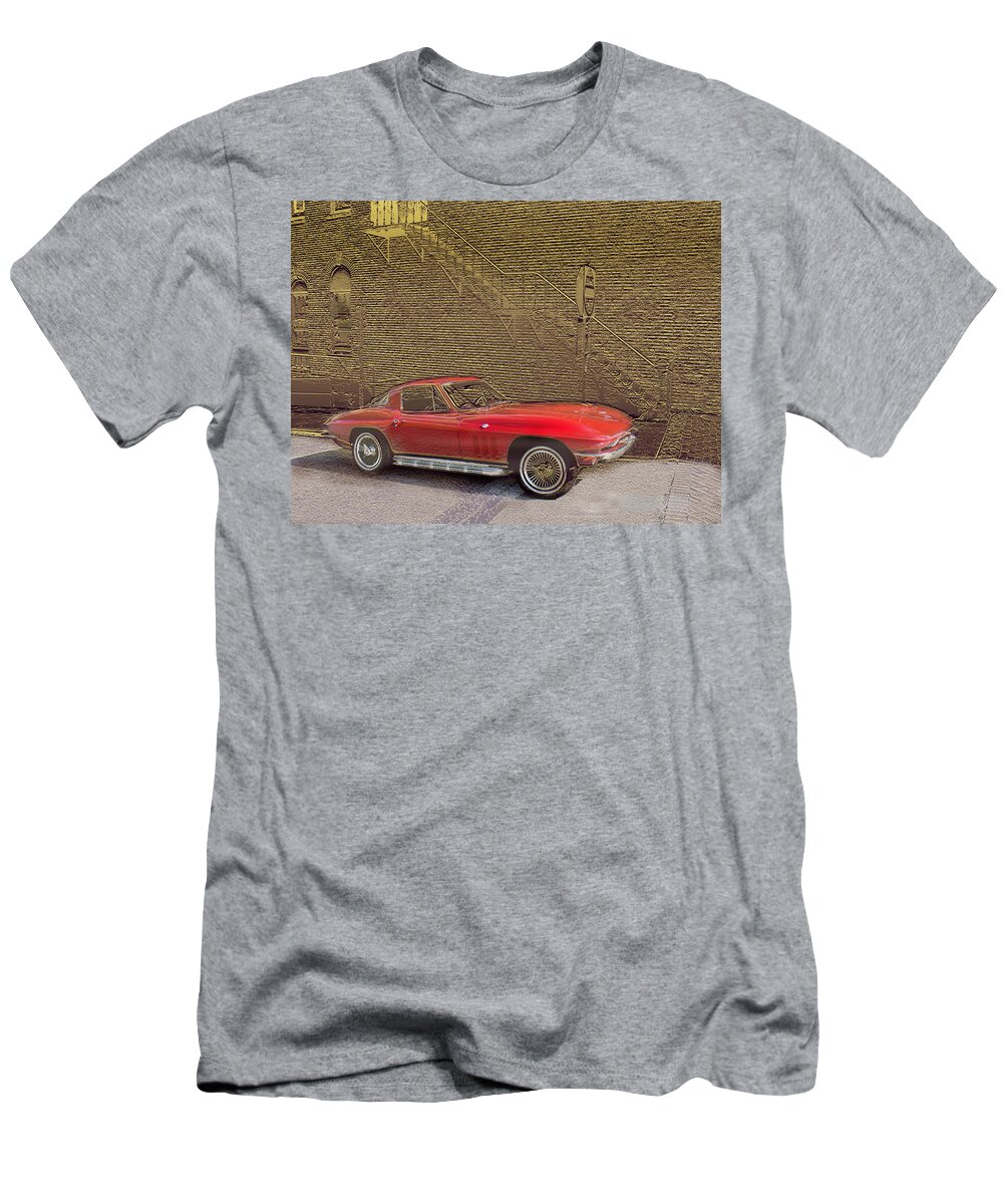 Cars T-Shirt featuring the mixed media Red Corvette by Steve Karol