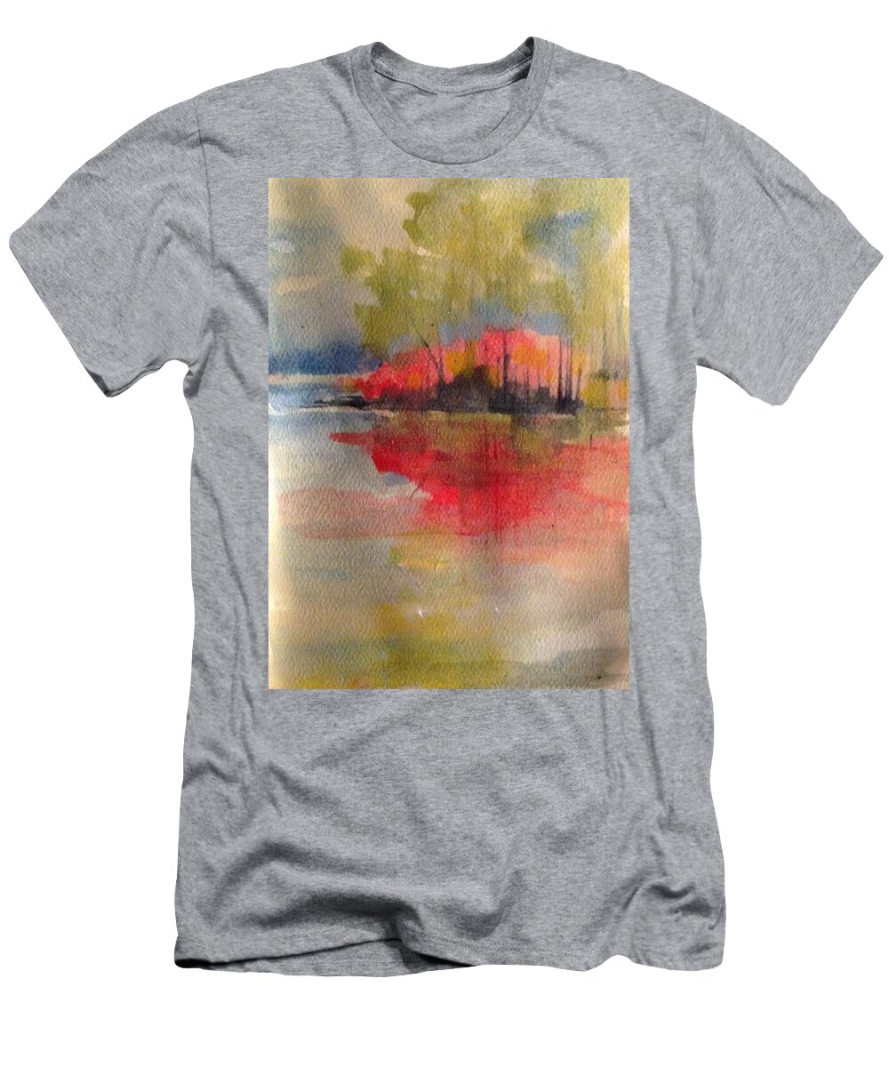 Watercolor T-Shirt featuring the painting Red Lake Reflection #1 by Robin Miller-Bookhout