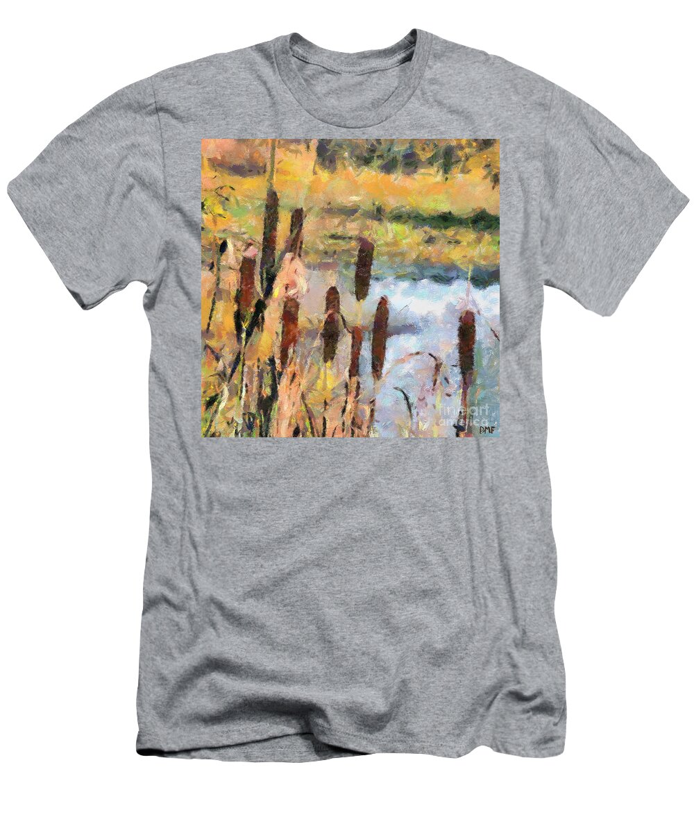 Landscapes Art T-Shirt featuring the painting Reedmace by Dragica Micki Fortuna