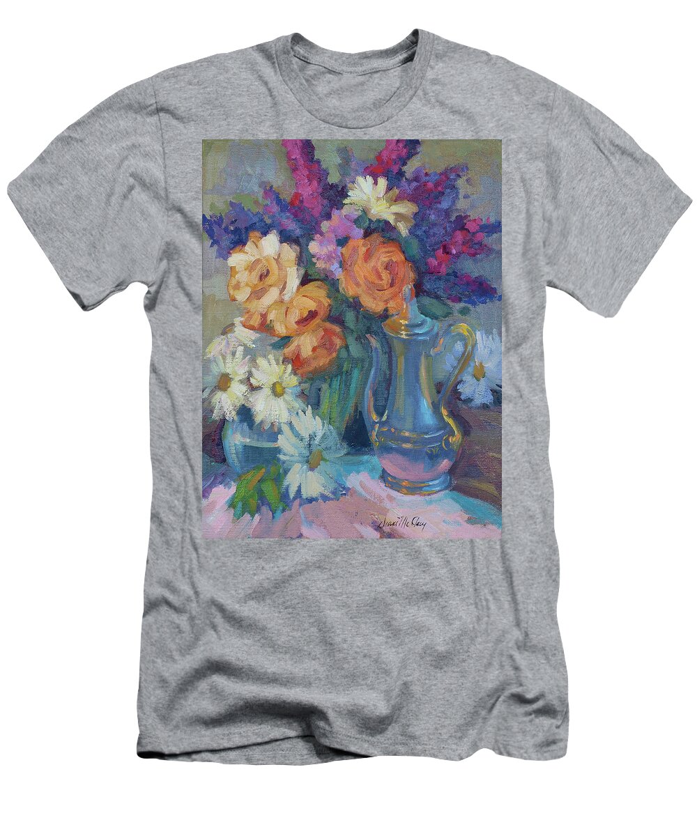 Roses And Silver T-Shirt featuring the painting Roses and Silver by Diane McClary