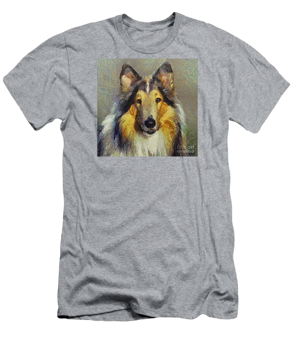 Rough Collie T-Shirt featuring the painting Rough Collie by Dragica Micki Fortuna
