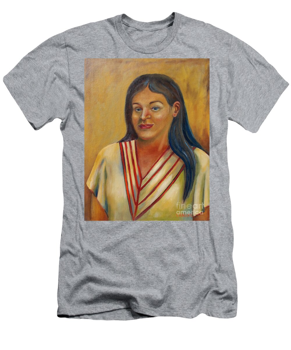 Aztec T-Shirt featuring the painting Royal Maiden Xochitl by Lilibeth Andre