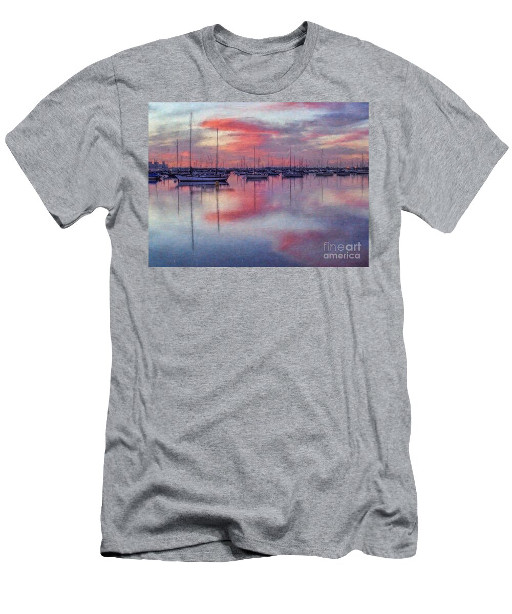  T-Shirt featuring the digital art San Diego - Sailboats at Sunrise by Lianne Schneider